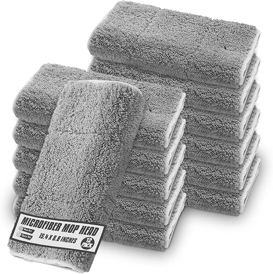 MAYSHINE 12 Pack Microfiber Head Flip Mop Refill Washable Pads Cleaning Replacement for Wet Mop and Dry Dust Mop, Machine Washable, 15.4 X 8.8 Inches, All Surface Cleaning