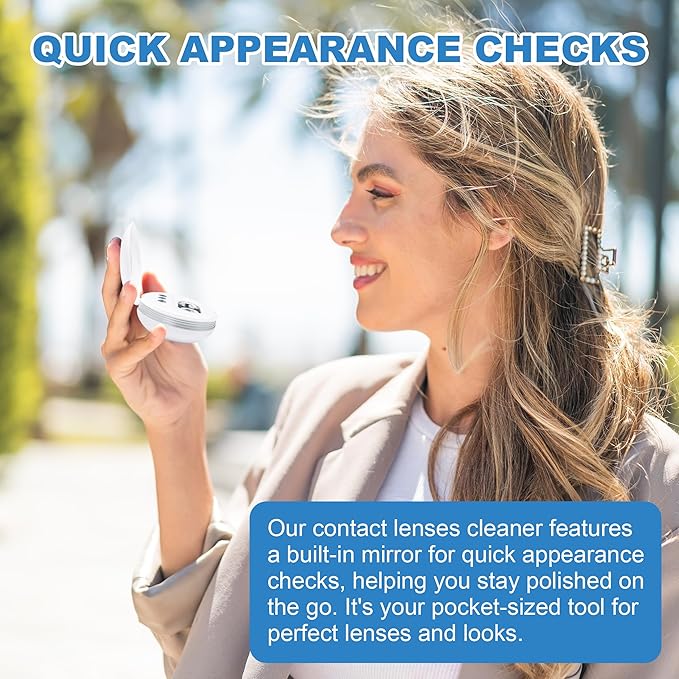 Ultrasonic Contact Lens Cleaner Rechargeable Eye Contact Cleaner with Vanity Mirror Compact Contact Lens Cleaner with Two Cleaning Modes Fits Hard, Soft, Multicolor Contact Lens