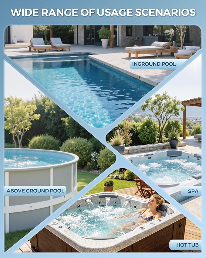 WAVIO Rechargeable Pool Leaf Vacuum Cleaner with Telescopic Pole, Runs Max 70-Mins, Cordless Pool Skimmer with Heavy Duty Mesh Bag, 48GPM Powerful Suction for Inground and Above Ground Pools