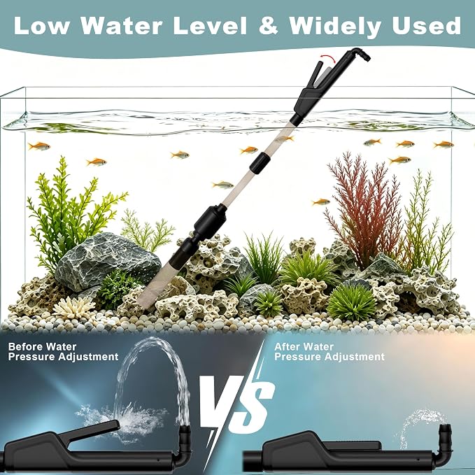Electric Aquarium Vacuum Gravel Cleaner for 10-100 Gal, 6 in 1 Automatic Fish Tank Cleaning Tool with Adjustable Flow Handle & Sock Filter, Gravel Vacuum For Aquarium DC-24V Strong Suction Quiet Pump | One handed sand washing | Internal circulation fil...
