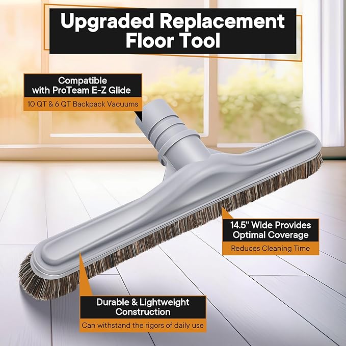 Replacement Floor Tool Compatible with ProTeam 101446 E-Z Glide Backpack Vacuum,Compatible with Hoover C2401, 14" Multi-Surface Brush for Commercial Cleaner(2 Pack,Horse Hair Brush)