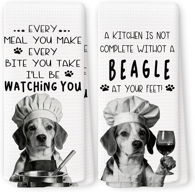 Funny Beagle Dog Kitchen Towels 16x24 Inch Set of 2 | Beagle Gifts for Women Men Dish Tea Towels for Kitchen, Dog Lover Mom Dad Owner Gifts Decorative Hand Towel
