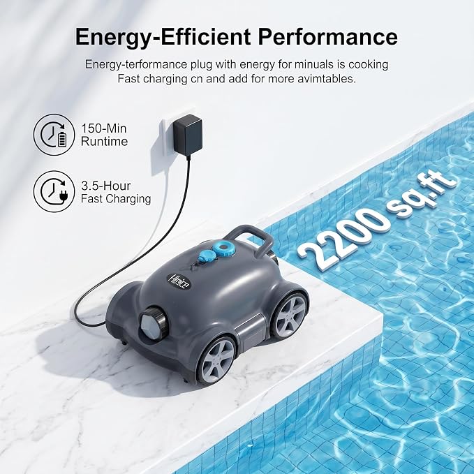 Cordless Robotic Pool Cleaner,Automatic Pool Vacuum Robot for In-Ground/Above Ground Pools,150 Min Runtime, IPX8 Waterproof, 2200 Sq Ft Coverage (White)