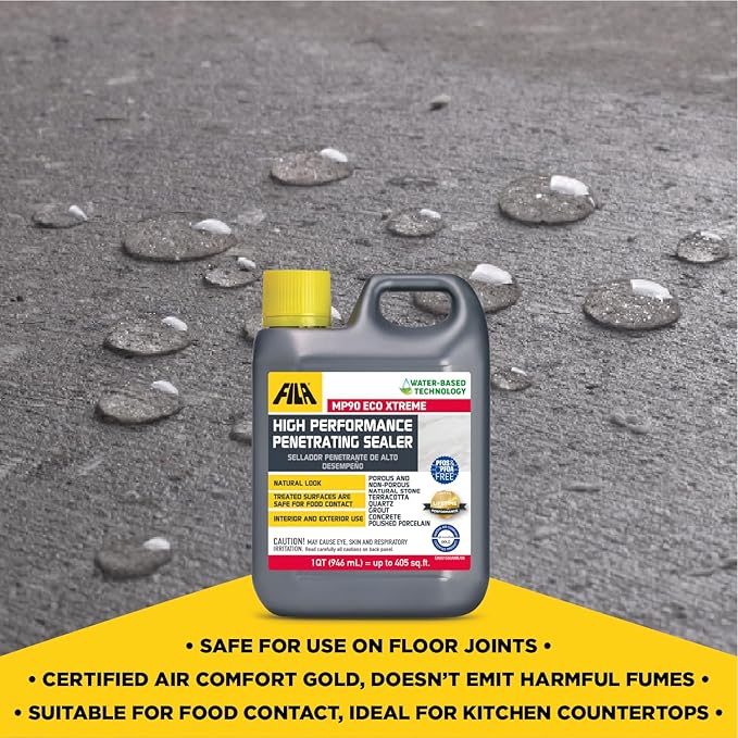 FILA Natural Stone Sealer, MP90 ECO Xtreme, Natural Look Sealer and Stain Protector, Ideal for All Natural Stone, Polished Porcelain Tile and Grout, Eco-Friendly Water Based, 1 QT