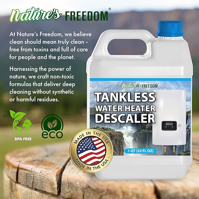Nature's Freedom Tankless Water Heater Flush Descaler, Quart (32 oz) – Professional Non-Toxic Descaling Solution, Biodegradable, Made in the USA