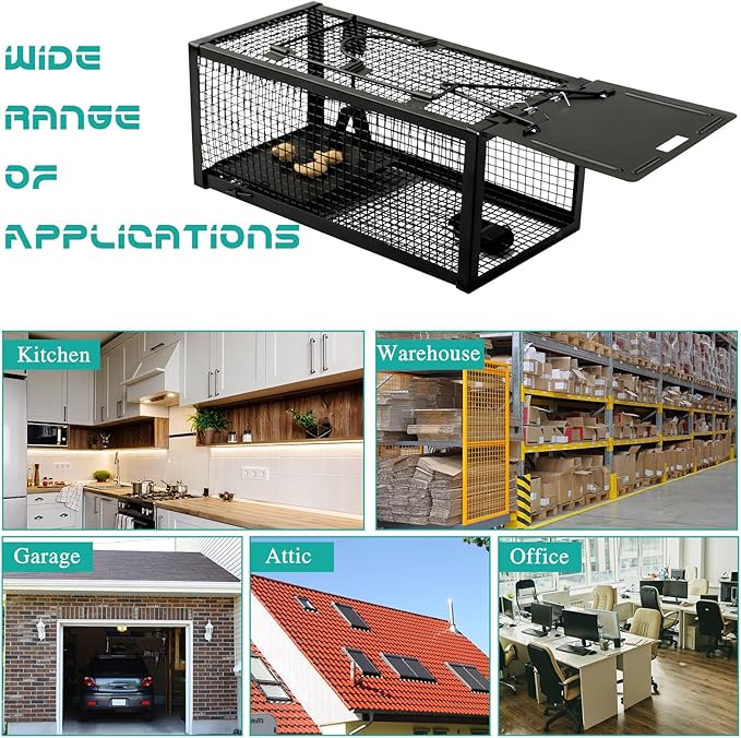 Qualirey 2 Pcs Live Rat Trap Humane Mouse Trap Mice Rat Cage Work for Small Animal Indoor and Outdoor Mouse Voles Hamsters Catch and Release(Black)