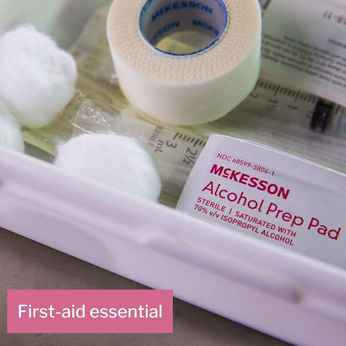 McKesson Alcohol Prep Pads, (400 Count) - Sterile, Individually Wrapped Wipes, 70% Isopropyl Alcohol, Medium Size, 2-Ply, Medical Grade, First Aid, 1 Box