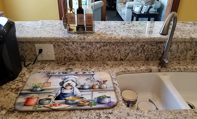 Caroline's Treasures DAC6294DDM Old English Sheepdog The Chef Dish Drying Mat Absorbent Dish Drying Mat Pad for Kitchen Counter Dish Drainer Mat for Countertop, 14 x 21", Multicolor