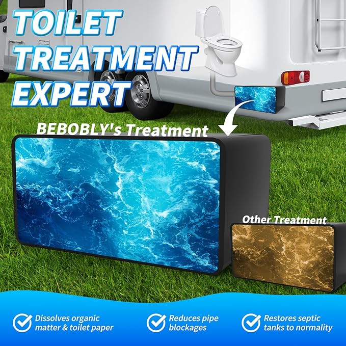 BEBOBLY RV Toilet Treatment Drop Ins, Extra Strength Septic Tank Treatment & Cleaner, Waste Breakdown/Odor Control, RV Black Tank Treatment for RVs, Boats & Portable Toilets, Odor Eliminator (50 Pack)