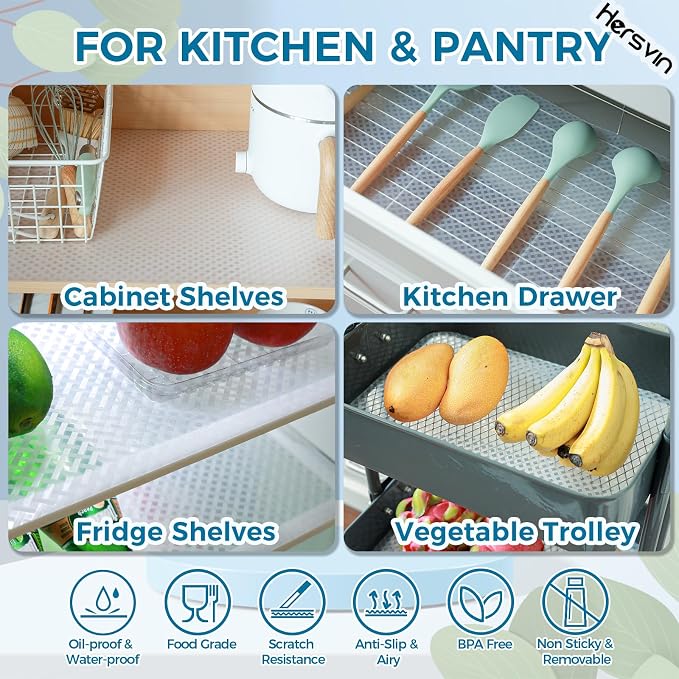 Hersvin Shelf Liners 24 in x 20 ft EVA Drawer Mats, Non-Adhesive Cupboard Protector, Kitchen Cabinet Lining Fridge Liner (Clear Crossed Stripe, 61x610cm)