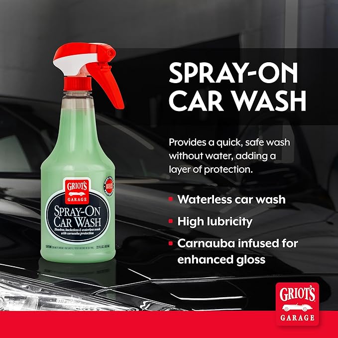 Griot's Garage Spray-On Car Wash for Vehicle Cleaning and Detailing, Rinseless and Waterless, No Hose and Bucket Needed, With Carnauba Wax Protection, 10984, 22oz