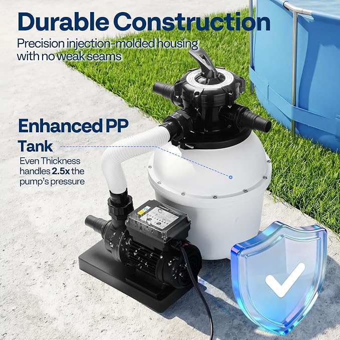 VIVOHOME 12 in Sand Filter Pump for Above Ground Pool, 0.4 HP 3168 GPH, Swimming Pool Filter System with 24H Timer & 6-Way Valve, High-Efficiency Filtration for Pools Up to 11,000 Gallons