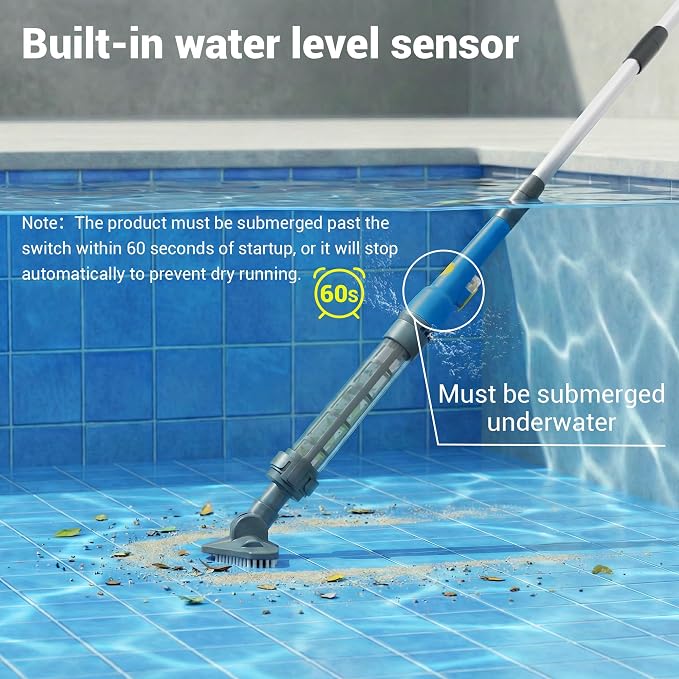 Hot Tub Vacuum - Cordless Pool Vacuum for Above Ground Pool Rechargeable Stick for Fast Sand & Debris Removal in All Pool Types, Spas & Hot Tubs (Ocean Blue)