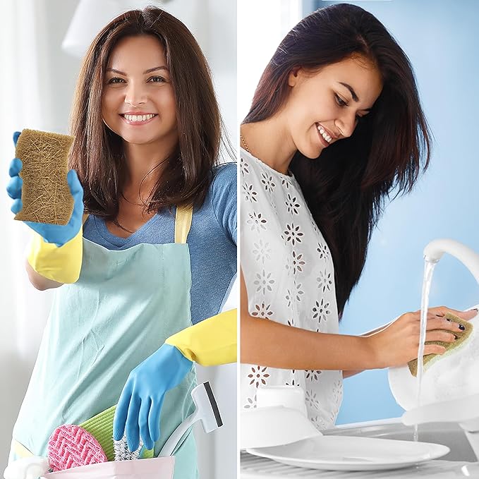 AIRNEX Natural Kitchen Cleaning Bundle - 12 Compostable Cellulose & Coconut Sponges & 10 Cellulose Swedish Dishcloths - Non-Scratch Dish Sponges & Reusable Absorbent Cleaning Cloths