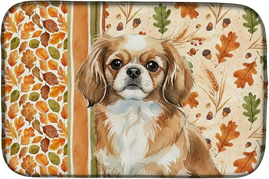 Caroline's Treasures Tibetan Spaniel Heirloom Fall Dish Drying Mat Absorbent Dish Drying Mat Pad for Kitchen Counter Dish Drainer Mat for Countertop, 14 x 21", Multicolor