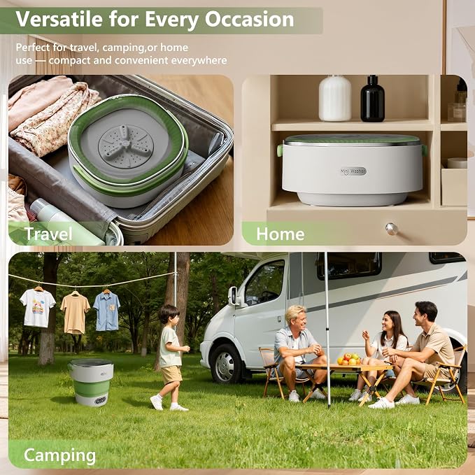 Mini Laundry Machine 16L — Foldable Portable Laundry Machine and Spinner for Baby Clothes, Underwear, Socks; Ideal for Travel, Dorms, Camping