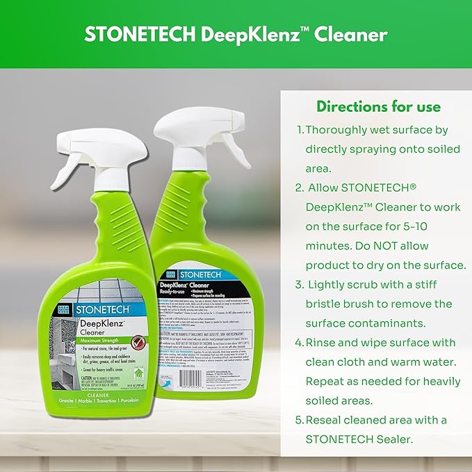 Cleaner Spray Bottle for Stonetech Deepklenz - Removes Dirt, Grime, Grease, Oil & Food Stains - Cleans Natural Stone, Tile & Grout Surfaces - Maximum Strength Multi-Surface Cleaner for Home - 24 oz