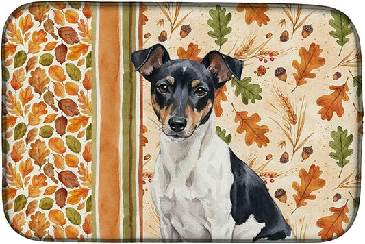 Caroline's Treasures Black and White Rat Terrier Heirloom Fall Dish Drying Mat Absorbent Dish Drying Mat Pad for Kitchen Counter Dish Drainer Mat for Countertop, 14 x 21", Multicolor