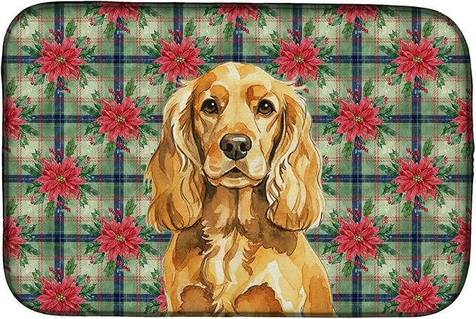 Caroline's Treasures Golden English Cocker Spaniel Christmas PoinsettIas Dish Drying Mat Absorbent Dish Drying Mat Pad for Kitchen Counter Dish Drainer Mat for Countertop, 14 x 21", Multicolor