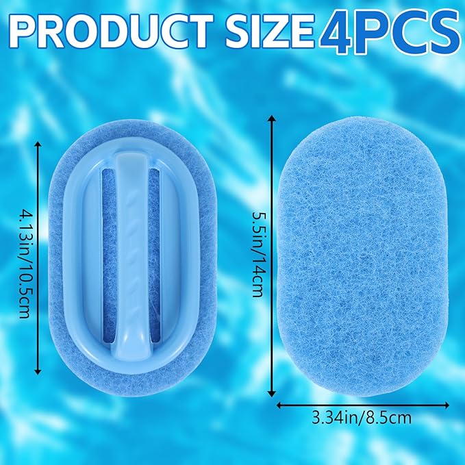 4 Pack Hand Held Pool Scrub Brush - Heavy Duty Pool Cleaning Scrubbing Sponge Pad - Thick Durable Foam for Swimming Pools Spa Bathtub Tile Cleaner with Comfort Grip Handle