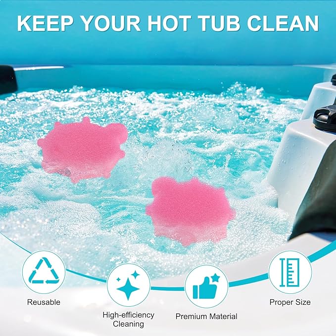 M METERXITY 40-Pack Hot Tub Scum Absorber, 12x10.5 Cm/4.7x4.1 Inch Sponge Sea Fish Pattern Scum Balls for Spa, Bathtub and Swimming Pool to Soak Up Oils Bathtub Accessories [Pink]