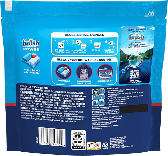 Finish Power Dishwasher Pods, No Pre-Rinse Dishwasher Detergent Soap For Deep Clean & Shine with Degreasing Power, Fresh Scent, 43 Count