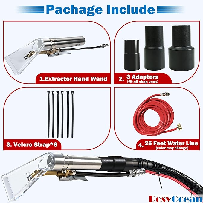 Universal Compatible with Any Brand Shop Vac Extractor Hose Kit Attachment with 2-1/2" & 1-7/8" & 1-1/4" Adapter Auto Detailing Wand Extraction Accessories for Upholstery & Carpet Cleaning