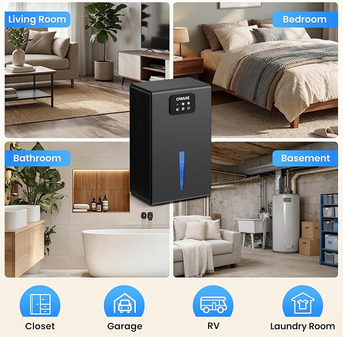 Dehumidifier, 1000 sq.ft Quiet Dehumidifiers for Home Bedroom Basement Bathroom with 95oz Water Tank, Auto Shut-Off, Sleep Mode 7 Colors LED Light, Grey