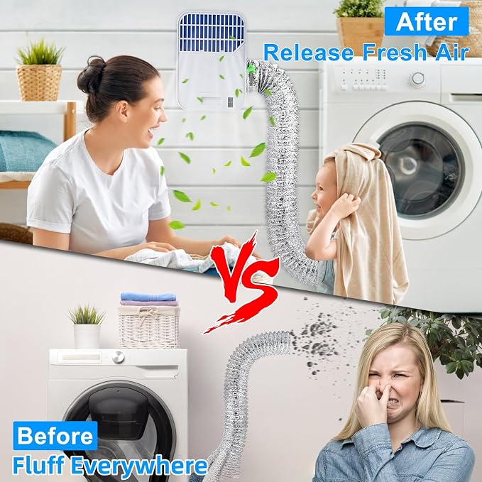 3-in-1 Indoor Dryer Vent Kit,Upgrade Energy Efficient Dryer Lint Trap,6 Polyester Filter&10ft Dryer Vent Hose & Water Drawer System for Electric Clothes Dryers，Enhanced Air Quality