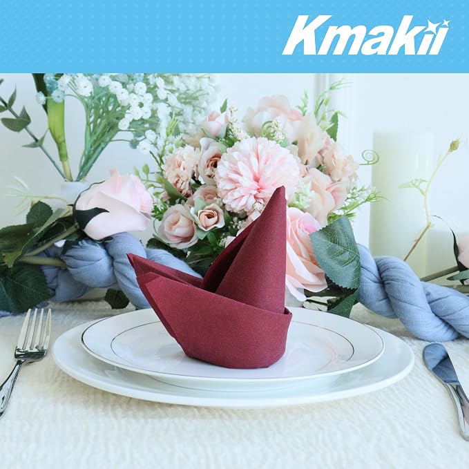 KMAKII Burgundy Disposable Dinner Napkins Linen-Feel Colored Paper Napkins Premium Cloth Like Napkins Ideal For Restaurant, Events, Weddings&Party,50 Pcs 16 x 16 inches