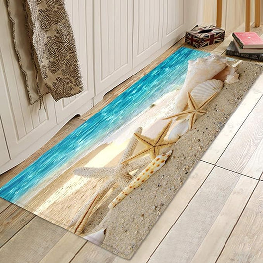 WODEJIA Non Slip Bath Rugs Sponge Foam for Bathroom,Soft Flannel Mat Rug for Living Room, Absorbent Water Clearance MatS for Forlaundry Room and Kitchen,Ocean Beach Themed Carpt 47x18 Inches