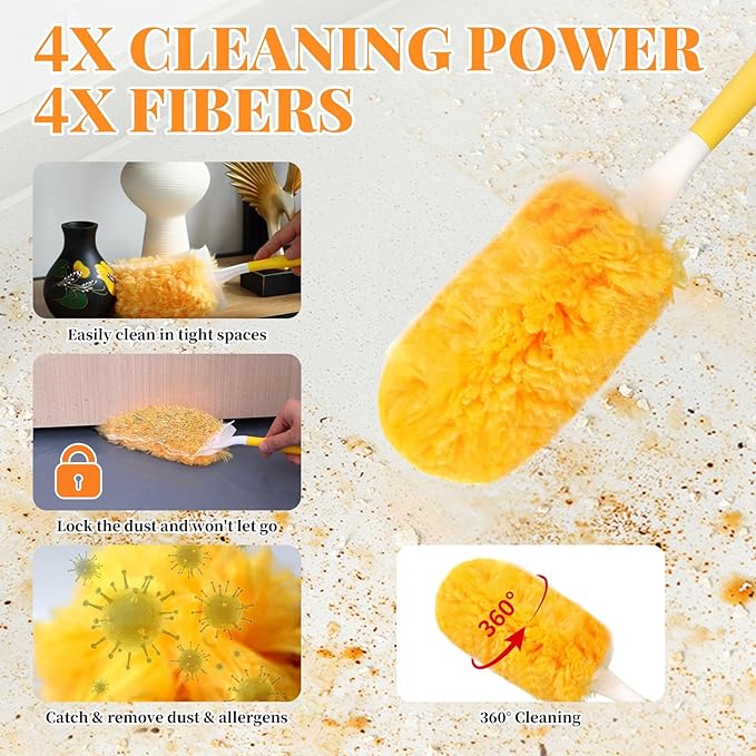 Duster Refill for Swiffer Duster, 80 Count Disposable Dusters Kit for Cleaning Dusting Furniture Blind Ceiling Fan, Multi Surface 360 Feather Duster + 3FT Extended Handle + 2 Short Handle