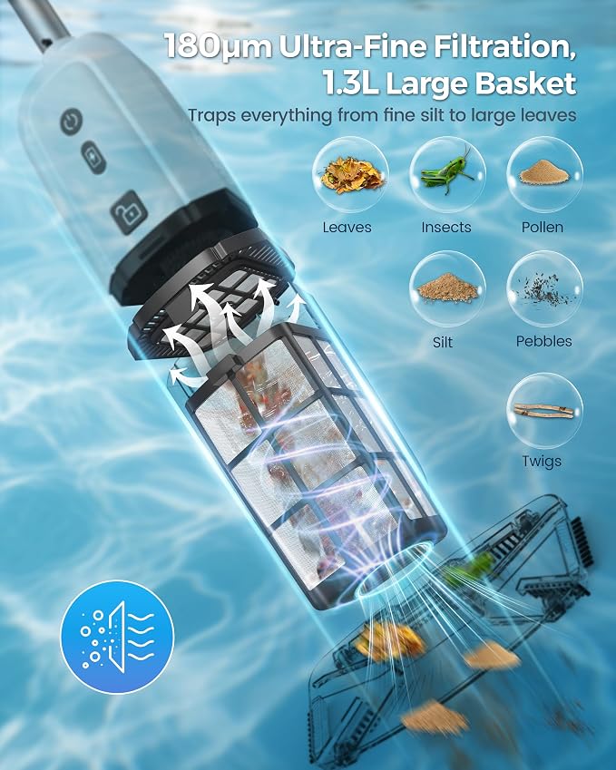 2026 Upgrade Cordless Handheld Pool Vacuum,Pool Vacuum for Above and Inground Pool,Rechargeable Pool Cleaner with Extention Pole,Up to 70-Min Runtime,Ideal for Leaves,Debris,Spas,Hot Tubs,Sky White