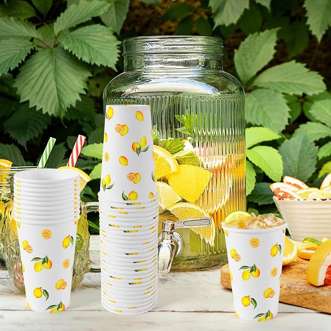 Jansun Lemonade Stand Supplies for Kids, 100 Pcs Lemonade Paper Cups Disposable Lemonade Stand Cups Bathroom Mouthwash Drinking Cups for Summer Party Picnics Barbecues Traveling Hot Cold Beverage