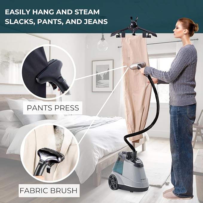 True & Tidy® Heavy Duty Auto Shut-off Commercial Garment Steamer, Smart Water Sensor w/Beep Alert, 3 Steam Settings, XL 3L Tank, 1800 watts, 90+min of Continuous Steam for Home and Commercial Use