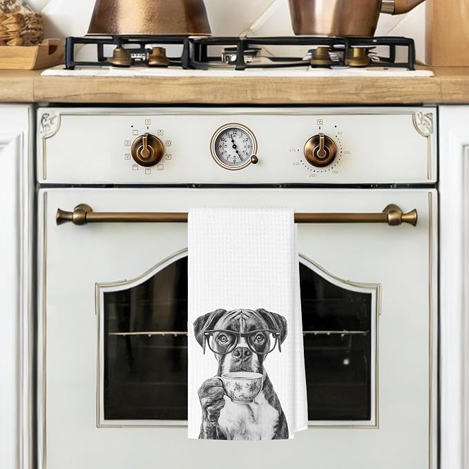 Funny Boxer Kitchen Towels, Dog Kitchen Accessories, Dog Chef Gifts for Women Decorative Hand Towels for Kitchen Decor, Coffee Lovers Gifts Dish Tea Towel, 16x24 Inch