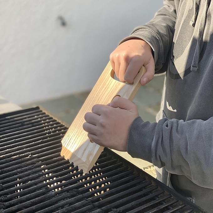 Outset Grill Cleaning, Wood Grill Scraper, 10" Bamboo BBQ Cleaner