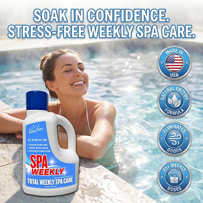 5-in-1 Weekly Hot Tub Chemicals, Spa Chemicals for Hot Tub, Clarifier, Cleaner & Conditioner for Spas & Inflatable Tubs, 3 L – BubbyShine