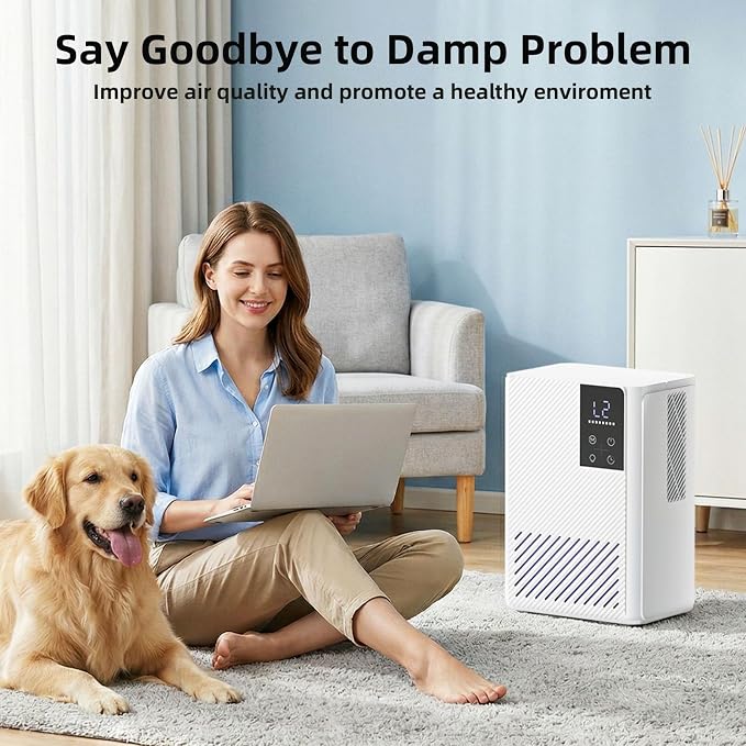 Electactic Dehumidifier, Quiet Efficient Humidity for Home Bedroom Bathroom 800 Sq. Ft, 67OZ Dehumidifier with Touch Control, Multiple Modes, Timer, Auto Shut-Off & RGB 7 Colors Night Light, White