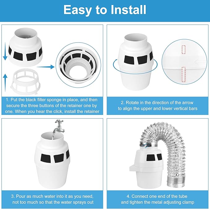 𝗨𝗽𝗴𝗿𝗮𝗱𝗲𝗱 Oterbear 3 in 1 Indoor Dryer Vent Kit with Dryer Vent Hose - Dryer Lint Catcher Water Filter Bucket - Dryer Lint Trap for Electric Dryer, Filter Sponge with Holder, Filter Bucket