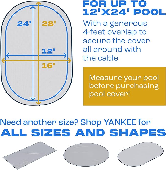 Yankee Pool Leaf Net Cover for Oval Pool 12x24 Ft.- Heavy-Duty 0.15” Above-Ground Leaf Net | Swimming Pool Net to Protect from Leaves, Debris, and Clogging