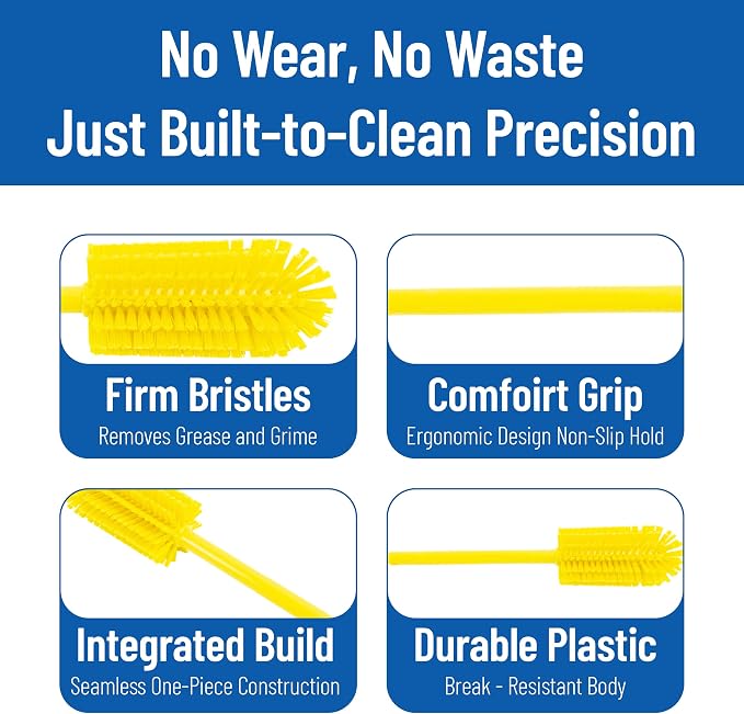 SPARTA Large Water Bottle Brush Ideal for Wide-Mouth Jars, Bottles and Tumblers, Dishwashing Tool with Handle for Home and Commercial Kitchens, Plastic, 16 Inches, Yellow