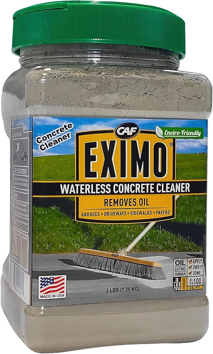 CAF Outdoor Cleaning EXIMO Waterless Concrete Cleaner, Oil Stain Remover for Asphalt, Driveway, Garage Floor, Basement and Walkway Surfaces, Natural Concrete Cleaner Powder Treatment, 3 lb Container