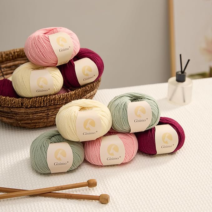 100% Merino Wool Yarn, 6-Ply Luxurious and Soft Yarn for Hand Knitting & Crocheting, 1.76 OZ/50g, 127 yds/116 Meters(Baby Pink, 3 Balls)