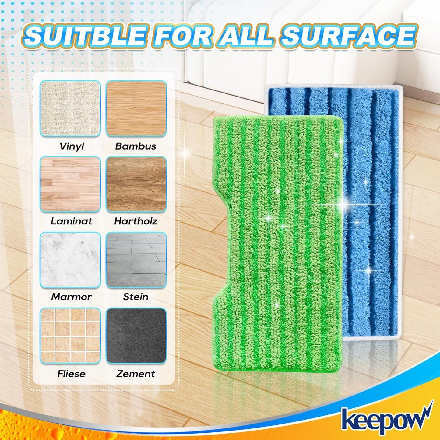 KEEPOW Reusable Replacement Pads Compatible with Shark Vac Mop VM252 VM200 VC205 VM250 /QM250 VM190 VM200P12, Washable Vacuum Mop Pad Refills, Upgraded Design of Dirt Chamber (1+2+2+2 Pads)