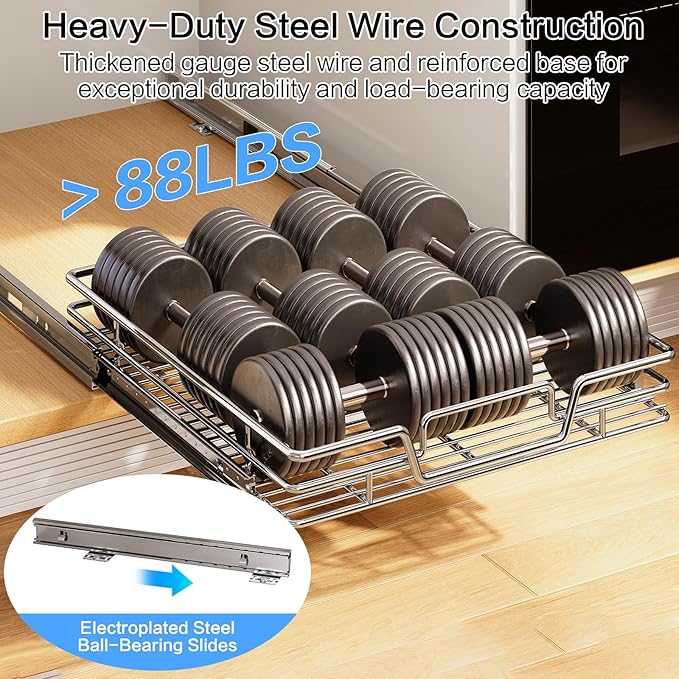 Kitchen Cabinet Pull Out Shelf and Drawer Organizer Slide Out Pantry Storaqe Basket in Multiple Sizes (14" W x18 D,1 Tier)