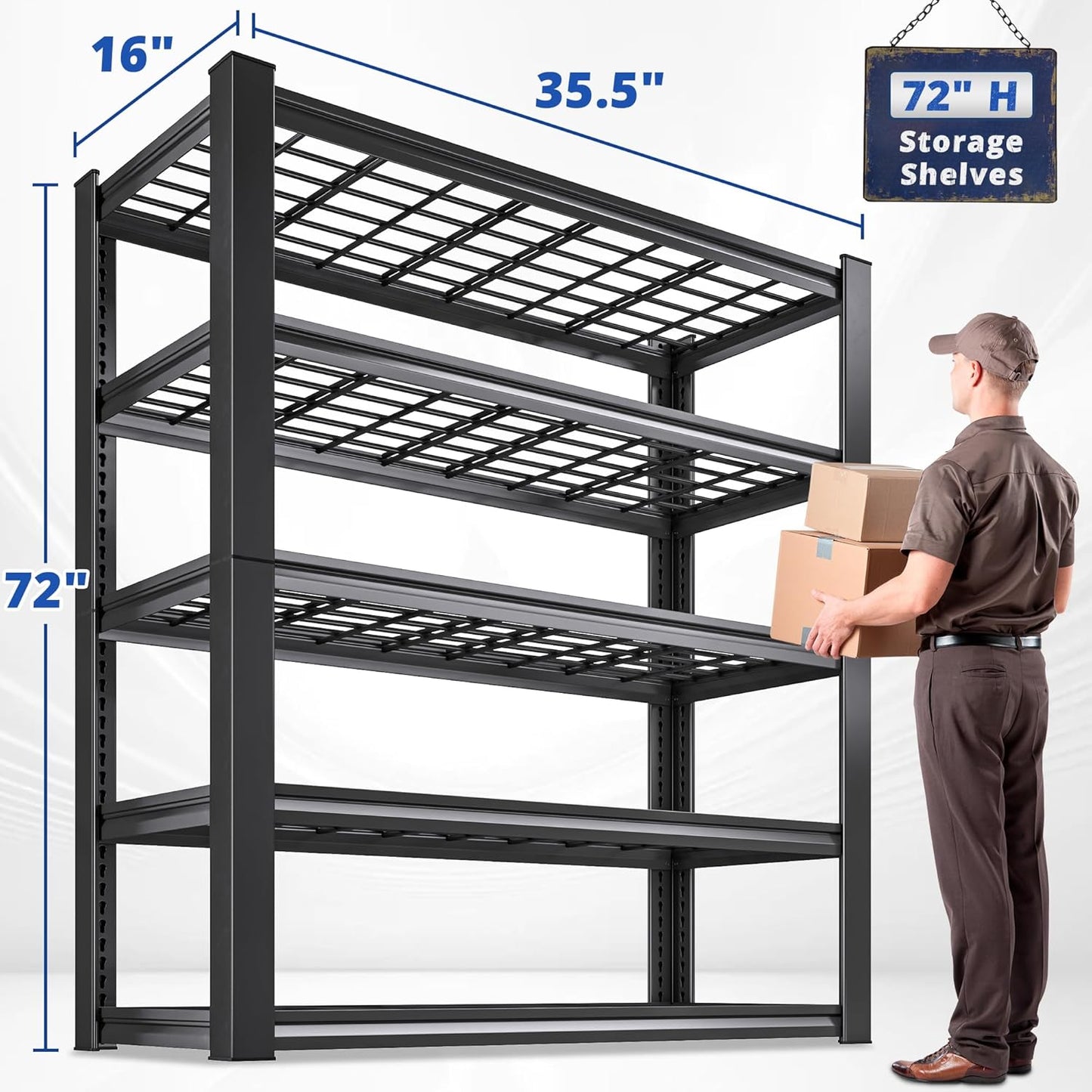 REIBII 3010LBS Storage Shelves 72" H Garage Shelving Heavy Duty Metal Shelving 5 Tier Adjustable Metal Shelves for Storage for Kitchen Pantry Warehouse Basement 72" H x 35.5" W x 16" D, 2 Pack