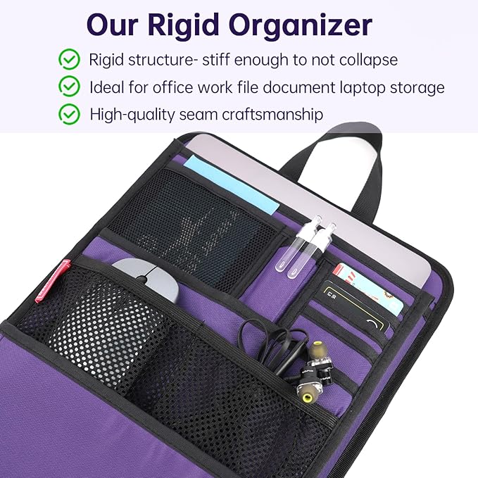 Slim Rugged Backpack Organizer Insert for Business Casual Men Women -13 Pockets,Padded Nylon,Max 14'' laptop - Purple