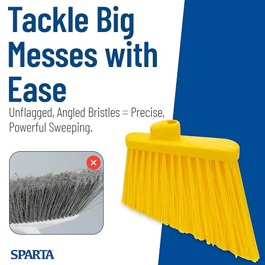 SPARTA Sweeper Broom – 12 Inch Angled Outdoor Broom Head with Durable Polypropylene Bristles, Standard Thread Compatible for Home Garage or Kitchen Cleaning, Yellow