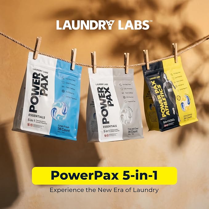 PowerPax Athletics Laundry Detergent Pods, 36 Count 5-in-1 Washer Pods for Activewear & Everyday Laundry, Enzyme Stain & Odor Remover, Citrus Energy, HE Washing Machine Pods